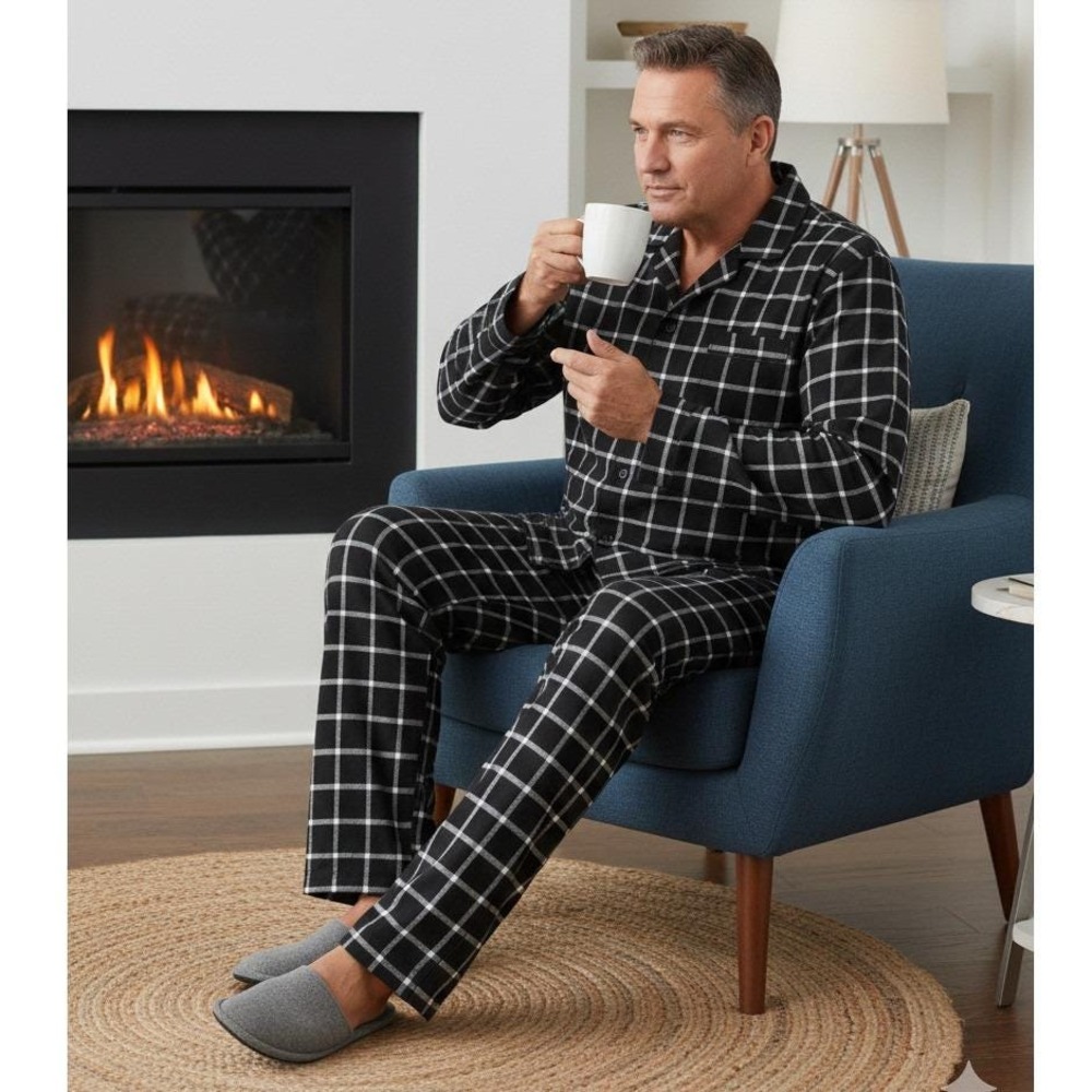 Vintage Geoffrey Beene Men's Pajama Set 3XL Black Plaid Cotton New In Pack